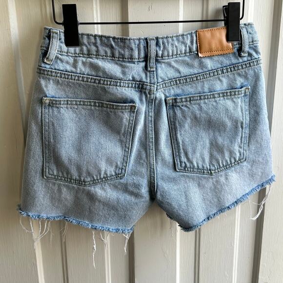 Avec Les Filles Destructed Sun Washed Blue Denim Shorts - Picture 6 of 8